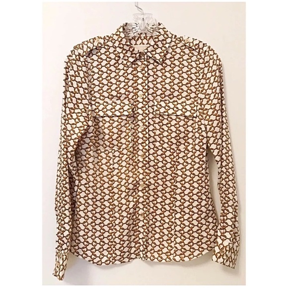 MICHAEL KORS Sz P Gold Chain Button Down Blouse - Picture 1 of 8